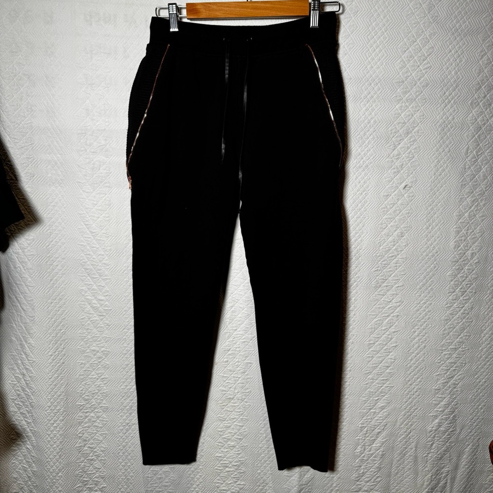 Lime & Vine Black sweat pants copper zipper elastic tie waist street wear Medium - Picture 2 of 10